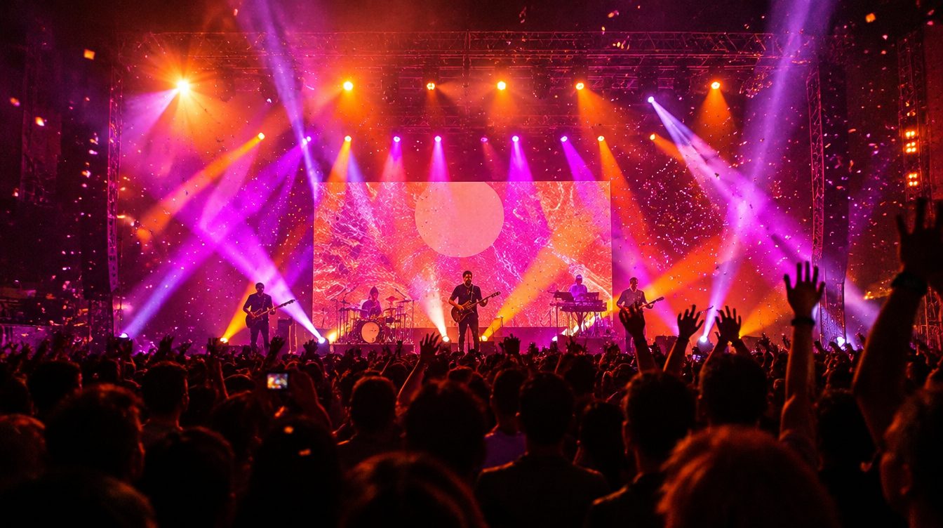 Foto horizontal de um show com a marca d'água aplicada no canto inferior esquerdo